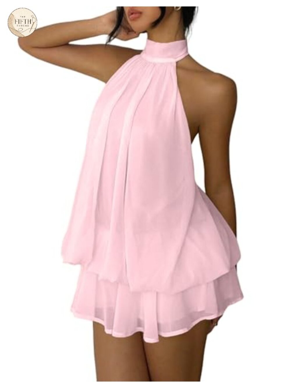 Chiffon Halter Neck Mini Dress Sleeveless Backless Wedding Guest Party